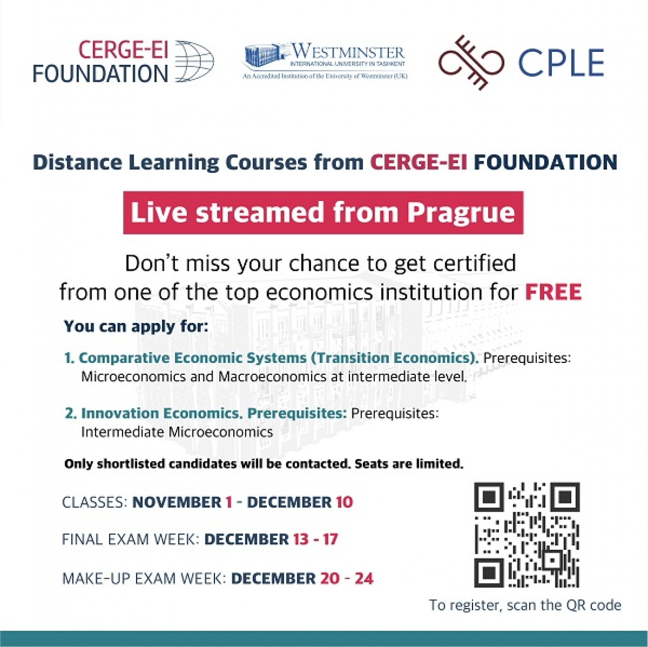 Participate in the CERGE-EI Foundation Distance Learning Program 2021.